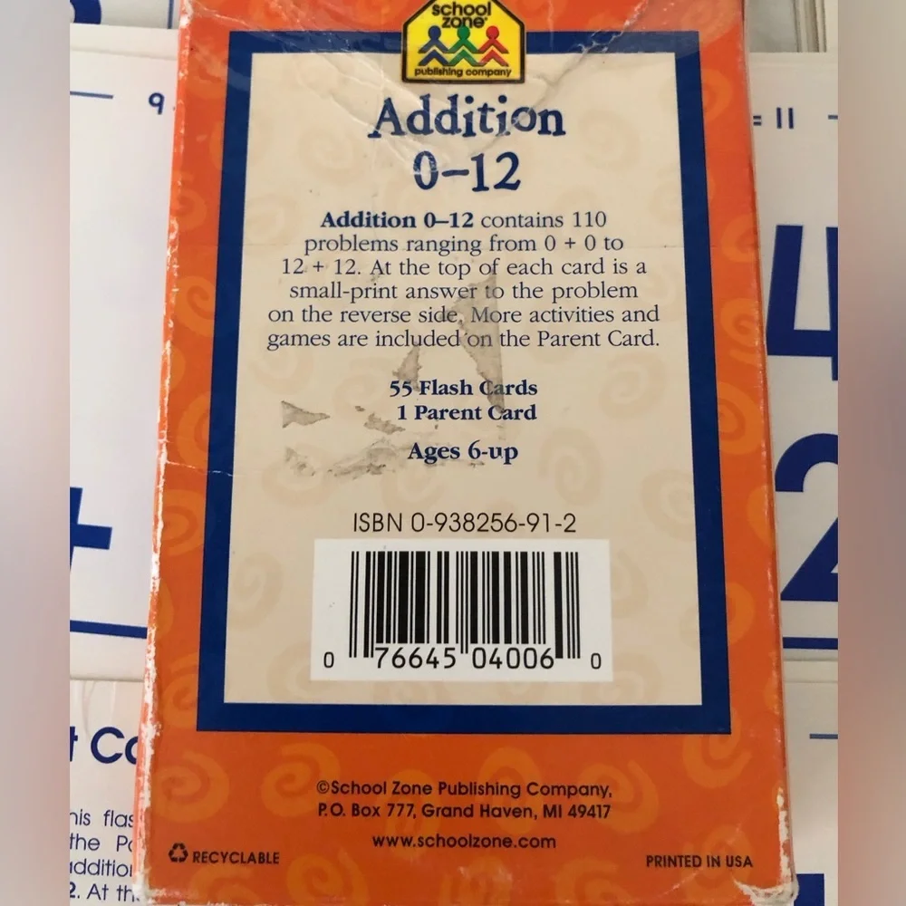 School Zone Addition Addition Facts Flashcards 0-12